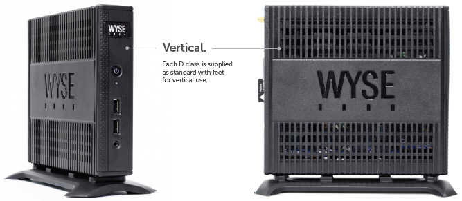 The Dell Wyse D class can be placed vertically on desktops or mounted to walls.